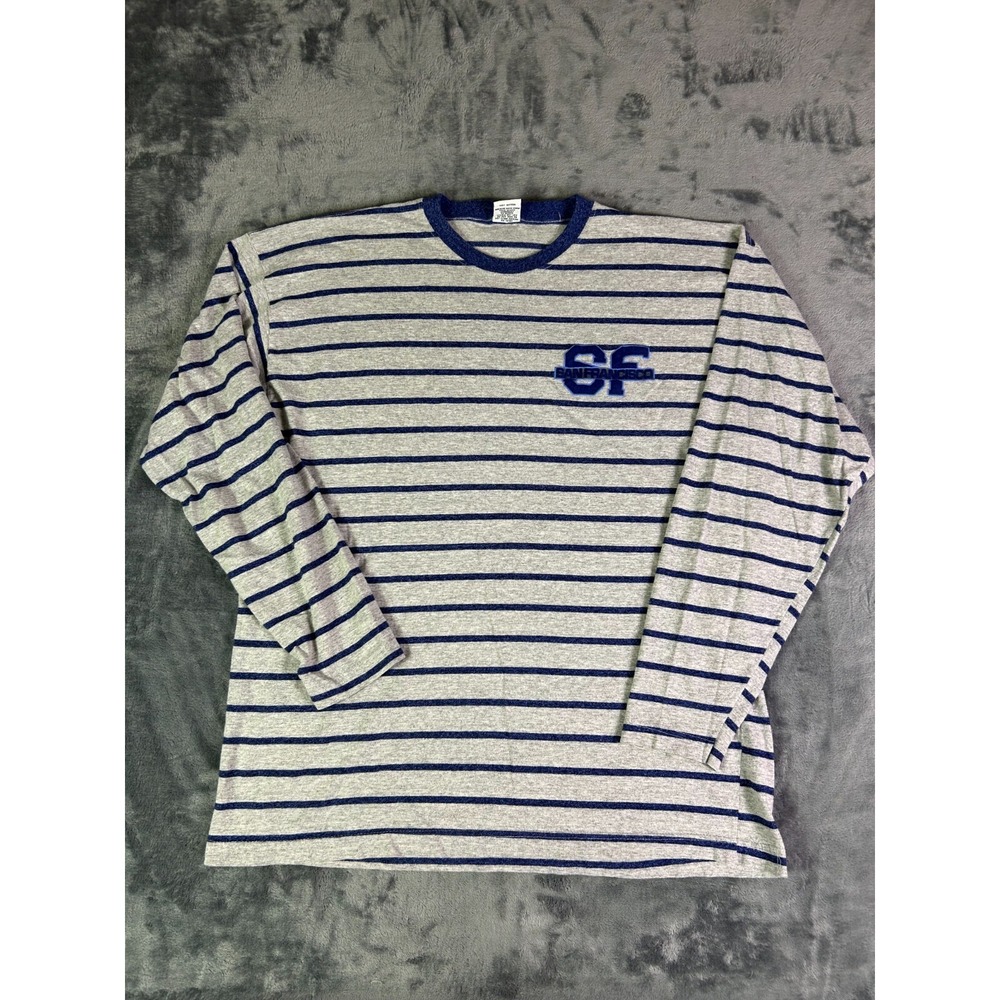 90s HRLA San Francisco Striped Long Sleeve Shirt Gray Blue XL Classic Preppy‎